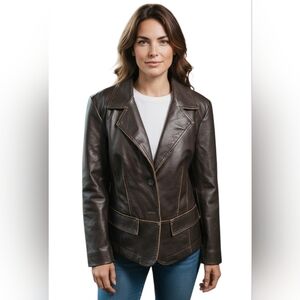Vintage RVT Vegan Leather Heritage Blazer Jacket. Brown/contrast Stich. Size LG